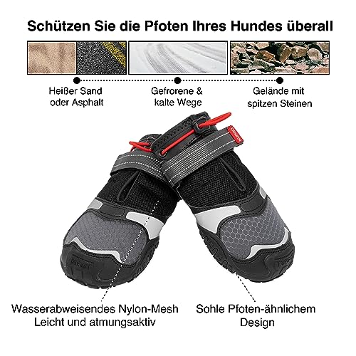 Kurgo Hundeschuhe Blaze Cross - Ganzjahres-Pfotenschutz - wasserfest, reflektierend, rutschfest - inkl. 2 Schuhe - Grau – L