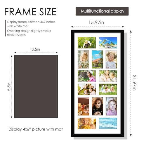 Image of DUENPY 14x30 Picture Frame 4x6 Collage Picture Frame Displays Fourteen 4x6 inch Photos Collage Wall Decor Wall Hanging Black
