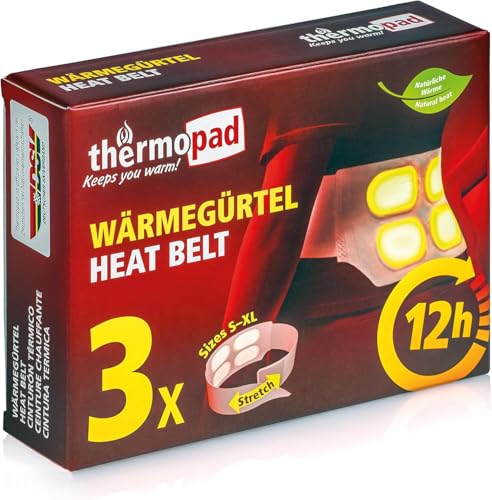 Thermopad Wärmegürtel GR. S-XL (Stretch/Klett) DAS ORIGINAL: 3x Wärmegürtel für 12 Stunden I Sofort einsatzbereiter Wärmegurt aus extra warmen Wärmepflastern/Wärmepads Rückenwärmer