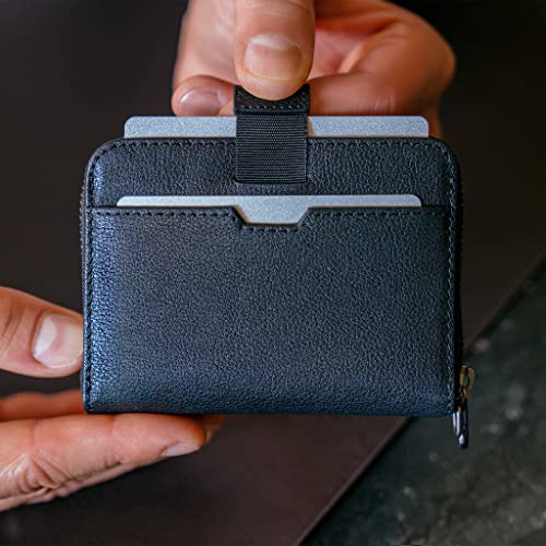 Image of Vaultskin MAYFAIR Minimalist Leather Zipper Wallet. Small RFID-Blocking Multi-Card Holder with Coin Compartment, Black, Small Zipper Wallet With Rfid Blocking