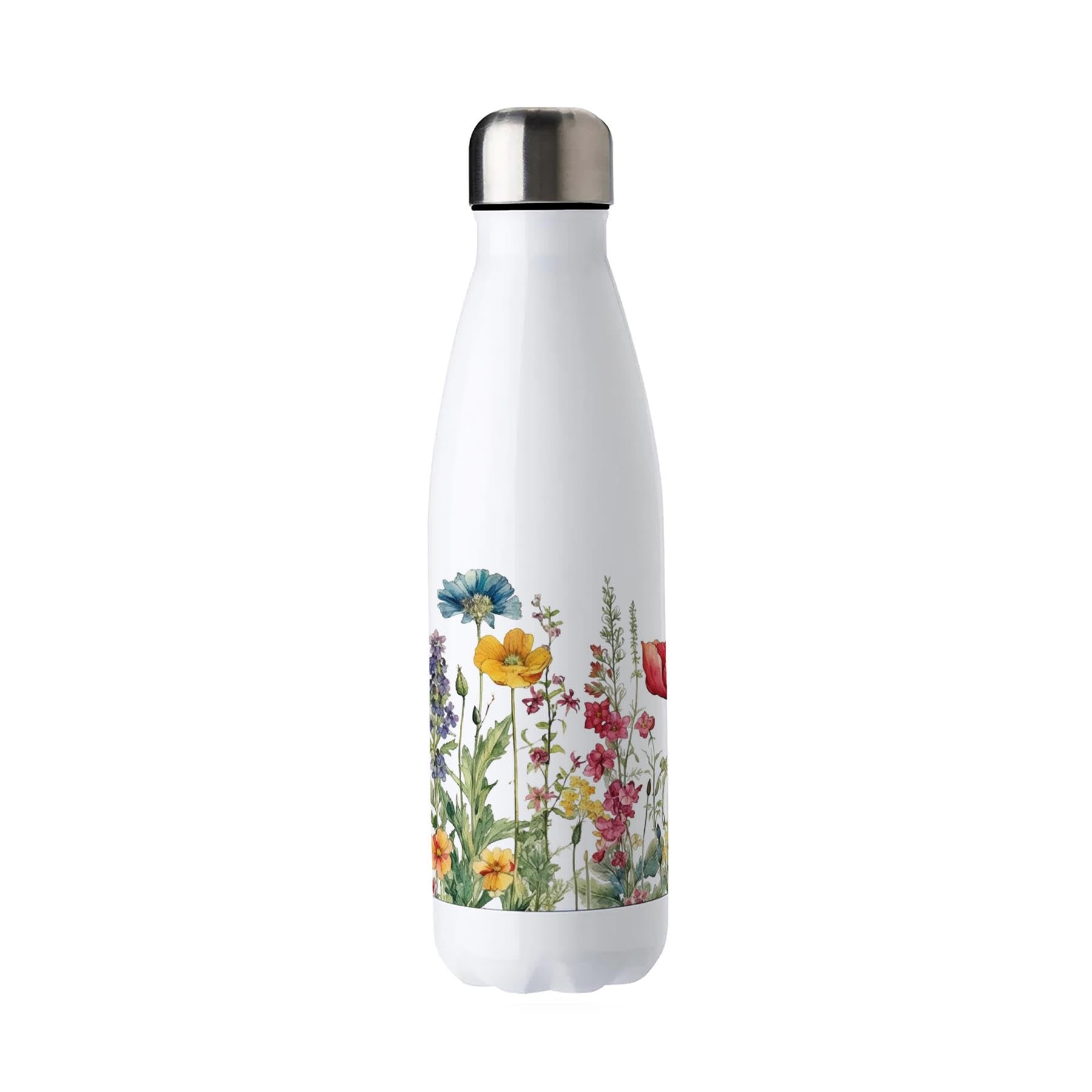 Purely Home Wildflower Meadow Stainless Steel Water Bottle - Colourful Flowers Double Walled 500ml Metal Hot/Cold Drinks Bottle Outdoor Gifts
