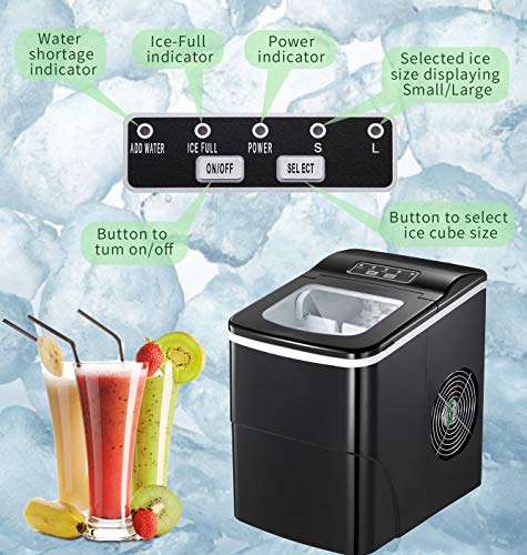 AGLUCKY Counter top Ice Maker Machine,Compact Automatic Ice Maker,9 Cubes Ready in 6-8 Minutes,26lbs/24hrs,Portable Ice Cube Maker with Ice Scoop and Baskets - Thumbnail 3