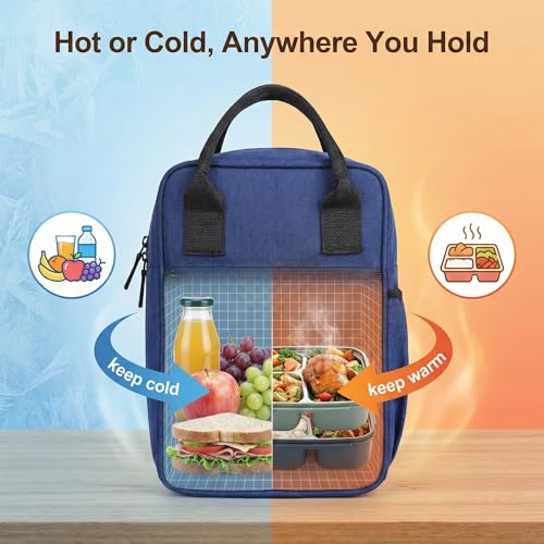 Image of Wooum 7.5L Thermal Insulated Lunch Bag for Office Men Women Large Tiffin Bag with Bottle Holder Food Bag Insulated Lunch Box Carry Bag (Navy Blue)