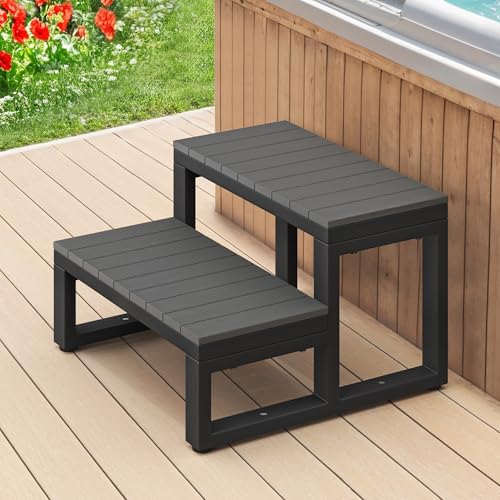 LUE BONA 2-Stufen Whirlpooltreppe, rutschfeste Poolleiter mit HDPS-Stufen & Aluminiumrahmen, für Whirlpool, Pool & Terrasse, 60 x 53 x 38 cm,Dunkelgrau LUE BONA 2-Stufen Whirlpooltreppe, rutschfeste Poolleiter mit HDPS-Stufen & Aluminiumrahmen, für Whirlpool, Pool & Terrasse, 60 x 53 x 38 cm,Dunkelgrau