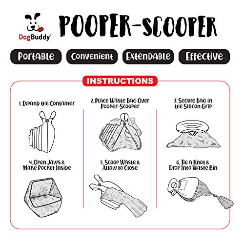 Image of DogBuddy Pooper Scooper, Portable Dog Pooper Scooper, Poop Scooper for Small and Large Dogs, Pooper Scooper with Bag Attachment, Leash Clip and Dog Waste Bags Included (Large, Pink)