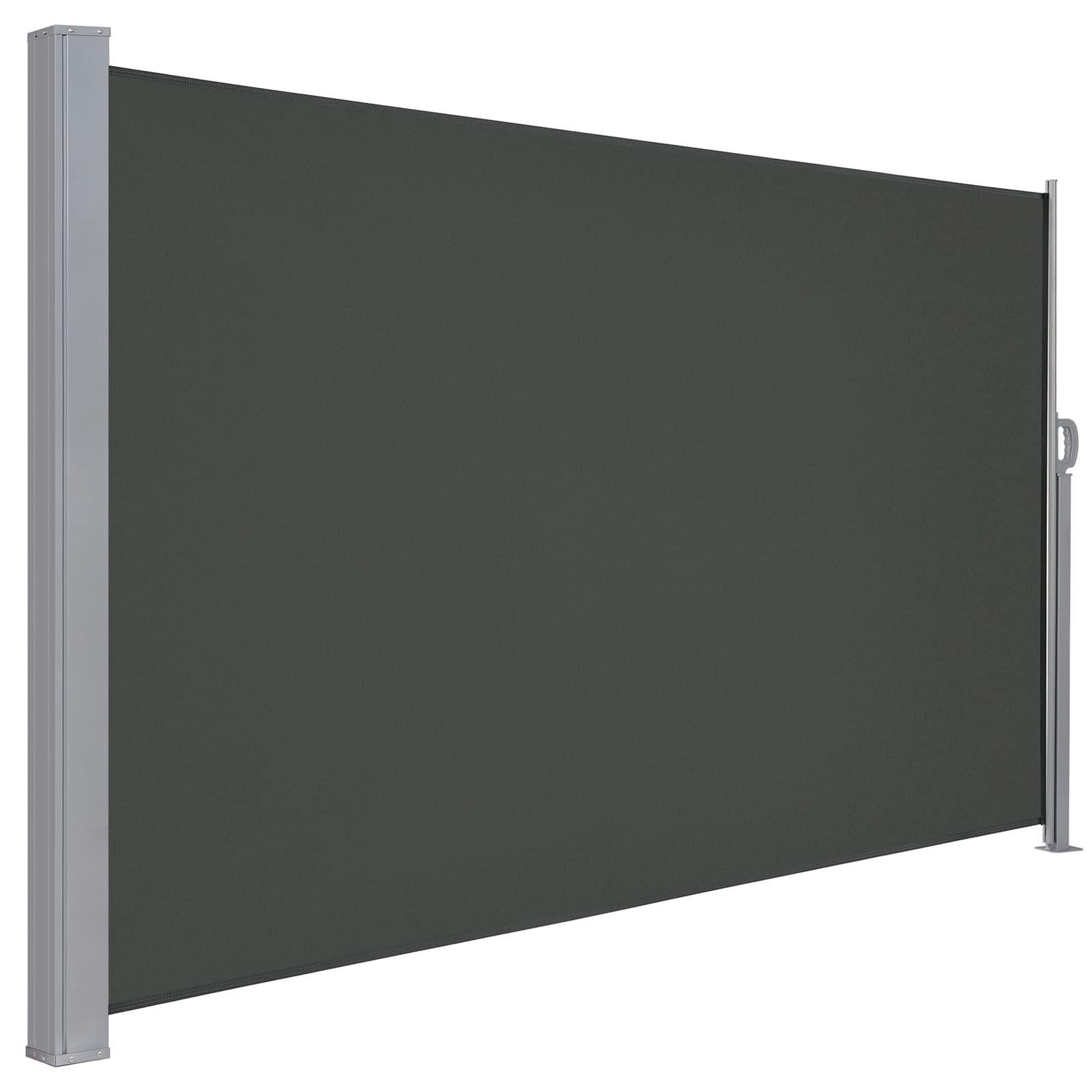 LARMNEE Seitenmarkise mit Stahl-Kasten, ausziehbar, 180 x 400 cm, Rostbeständig, Windschutz, Sonnenschutz, Seitenrollo, Blickdicht, für Balkon, Terrasse, Garten, Dunkelgrau EGY184TBP02