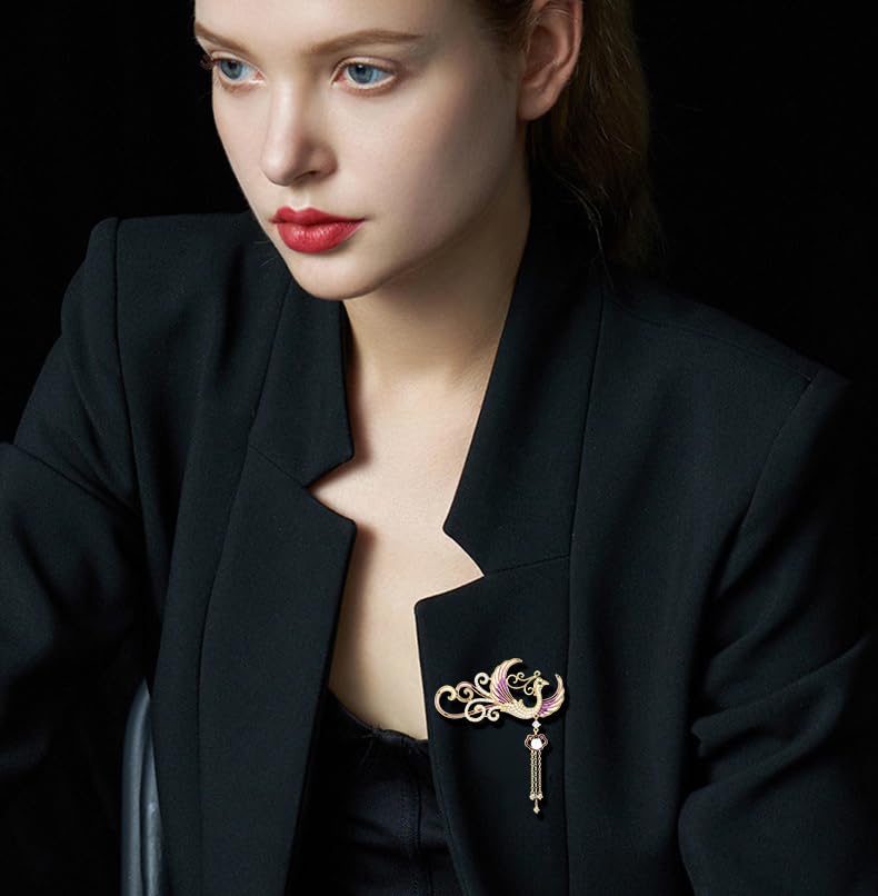 Image of Exquisite 14K Gold Phoenix Brooch for Women, Inlaid with Moissanite and Premium Gemstones, Ideal Luxury Gift for Holidays and Special Occasions