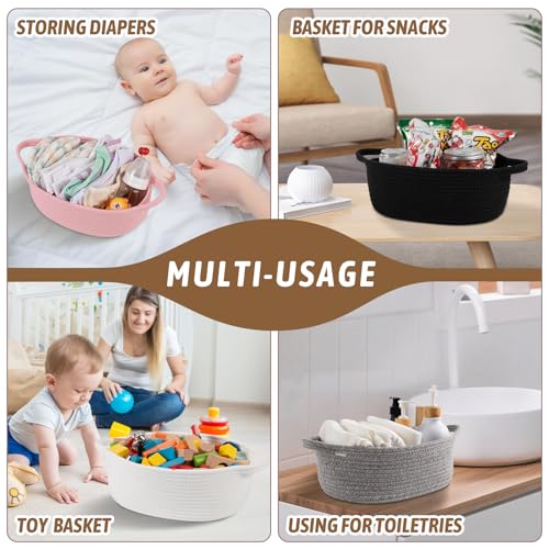 Image of OIAHOMY Small Woven Basket with Gift Bags, Ribbons & DIY Label Card, Baskets for Gifts Empty, Small Rope Basket 12 * 8 * 5IN, Cute Decorative Baskets with Handles for Baby Pets, Toys, White