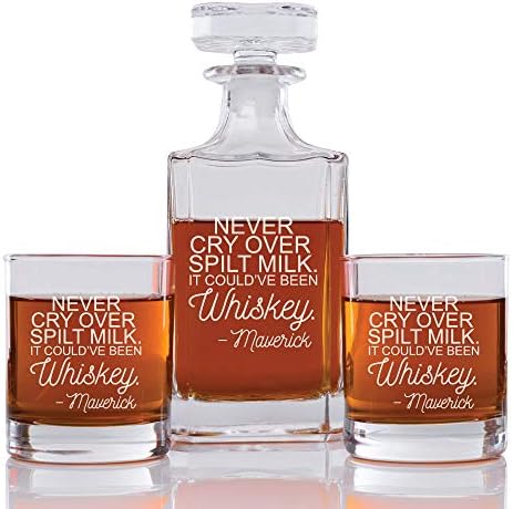 Amazon Com Abby Smith Never Cry Over Spilt Milk It Could Have Been Whiskey Engraved Decanter And Rock Glasses Set Of 3 Mixed Drinkware Sets