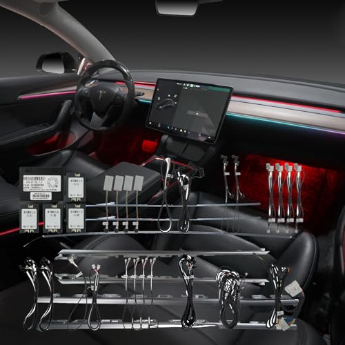 Car Interior Dashboard Door footwell Cup Holder seat car Saddle Dynamic Shadow Ambient LED Light Sets for Tesla Model 3 and Model Y 2021-2023year (Right Driver CVS-8173D-T-I)