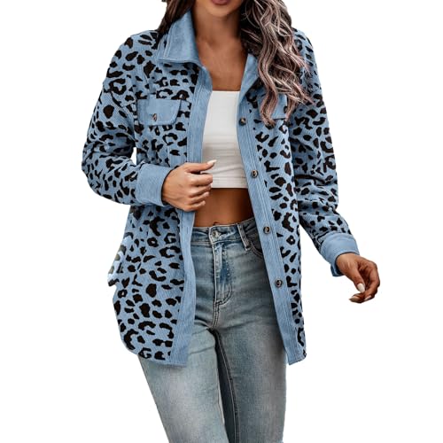 Mystery Boxes for Sale Unclaimed Cute Fall Jackets for Women Lightweight Jacket for Women Womens Button Down Shirts Long Sleeves Oversized Leopard Print Corduroy Shirts Long Lined Hoodie (Blue, S) Fr