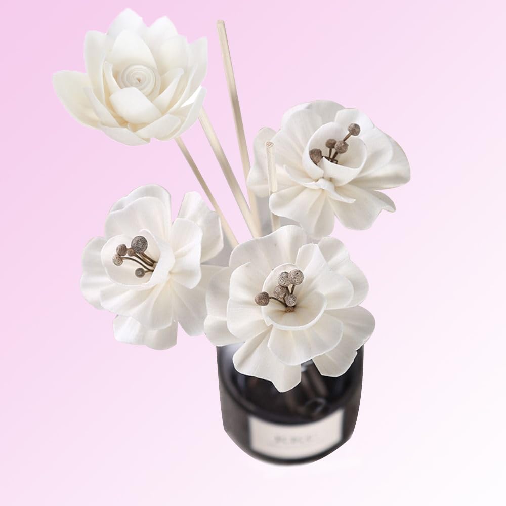 Leadigol 4PCS Reed Diffuser Flower Set, Diffuser Mixed Flowers, Natural Material Aromatherapy Reed Wood Flowers, Mixed White Flower Set Replacement for Home Fragrance