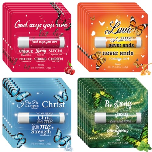 Image of 24 Pcs Christian Lip Balm with Scripture Church Small Gifts Bulk Butterfly Lip Balms Religious Faith Bible Verse Inspirational Gift Party Favors Coworkers