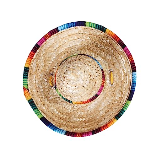 COLLBATH 1pc Adjustable Sun Hat for Pets Breathable Straw Braid Design with String for Summer Outdoor Activities Like Fishing Walking and Camping Beige