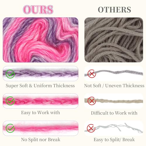 Image of Aeelike Cake Yarn for Crocheting, 6 Skeins Gradient Yarn 100g (3.52 oz) 245m (267 Yards) # 3 Light Weight, Soft Ombre Yarns Fairyland Yarns Rainbow for Making Colorful Crafts, Lotus Purple Gradient