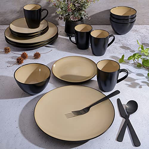 Gibson Elite Soho Lounge 16-Piece Round Reactive Glaze Stoneware Dinnerware Set, Service for 4 – Taupe Plates and Bowls by Gibson Elite - Image 5