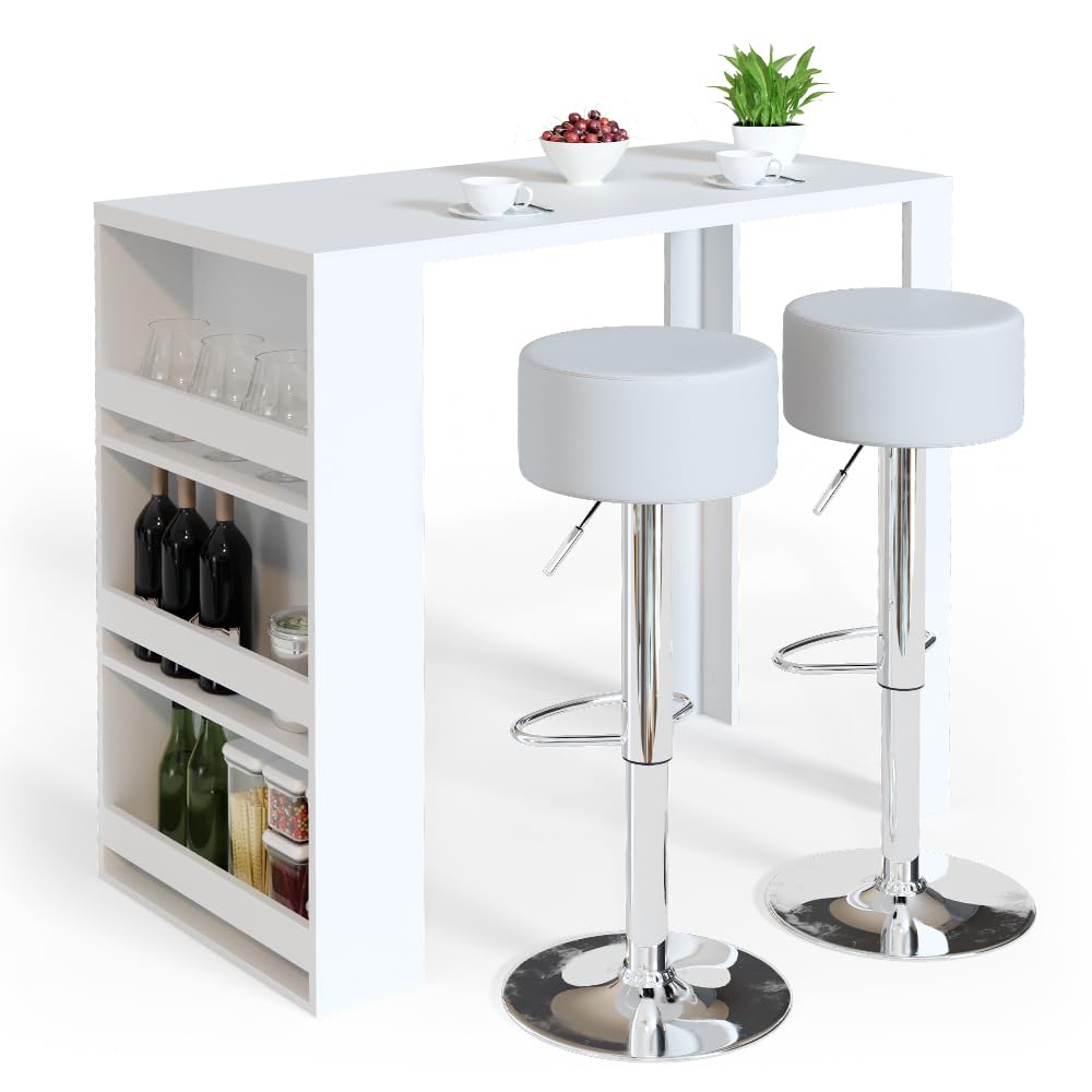Vicco Table de Bar, Blanc, 57x117cm | avec étagères ouvertes pour le rangement des ustensiles de cuisine