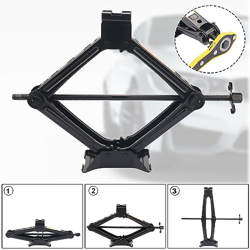 Image of 3 Set 2 Ton Scissor Jack for Car, with Hand Crank Portable Repair Tool Rust-Resistant for auto, SUV, Trailer, Station Wagon, by GENHAKON.