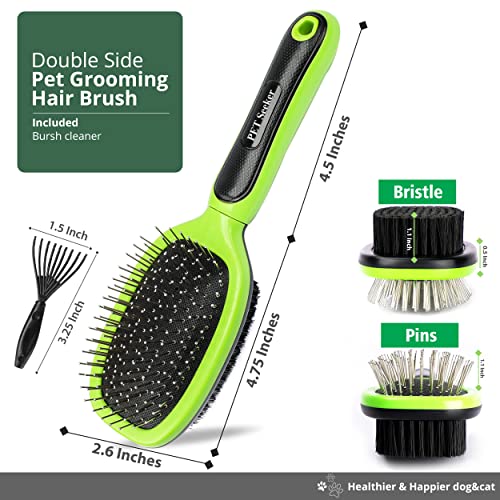 Double Sided Dog Brush, Grooming Brush with Rounded Pins & Bristles, Dog Brushes for Grooming with Anti Slip Handle & Free Cleaning Tool. - Image 3