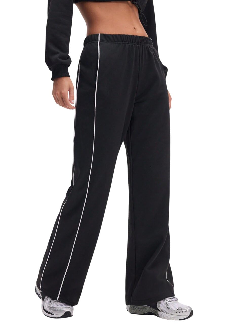 dormitorry Women Sports Wide Leg Pants Elastic Waist Casual Track Trousers with White Side Stripe, Comfortable Gym Joggers for Running Yoga Fitness Lounge Wear Daily Fashion Outfit-picture-54
