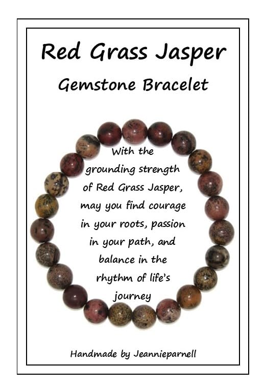 Z017RGJ - 8mm Red Grass Jasper Gemstone Bead Bracelet - Grounding and Stability – Courage and Strength - Passion and Vitality - Nurturing and Healing - Balance and Harmony Handmade by Jeannieparnell