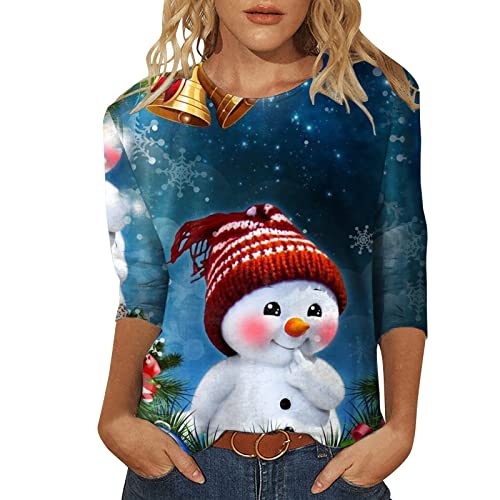 Christmas Shirts For Women Loose Fit 3/4 Sleeve T Shirt Fashion Santa Claus Graphic Cute Top Casual Blouse Tee Shirt,Ladies Crew Neck Tunic Top Cartoon Harajuku Kawaii Tshirt(C-White,Small) #TOP1