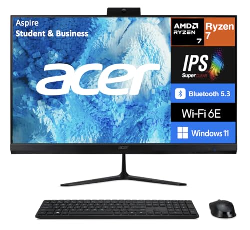 Image of Acer Aspire Student & Business All-in-One 27 inch IPS FHD Display (AMD Ryzen 7 5825U, 16GB DDR4, 1TB SSD, AMD Radeon, WiFi 6E, Webcam, Bluetooth 5.3, Win 11 Home)