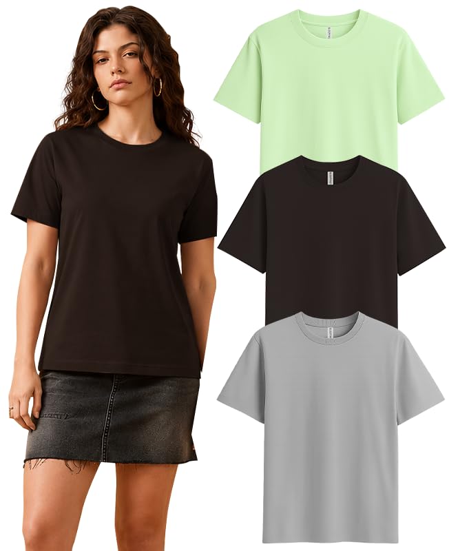 Image of SLEEPY NUTS Women's Plain Round Neck Regular Fit Half Sleeve Cotton T Shirt