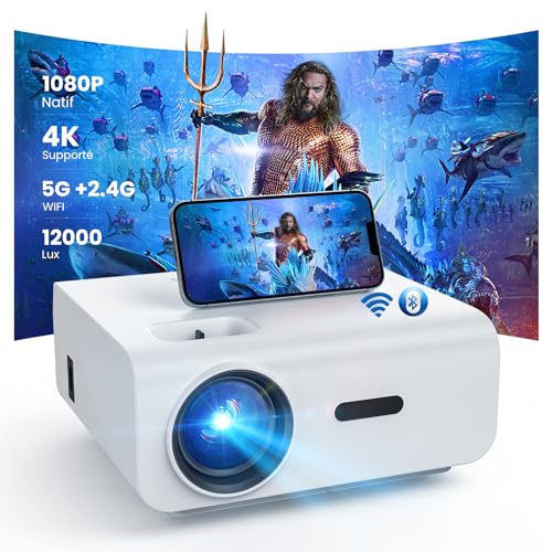 HOPVISION Videoprojecteur, 12000Lumen Videoprojecteur 4K, Mini Projecteur WiFi Bluetooth, Projecteur Video Natif 1080P, Retroprojecteur Compatible avec Smartphone/HDMI/USB/Laptop/Fire Stick/PS5