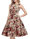 IHOT Vintage 1950s Dress for Women Retro Tea Retro Swing Wedding Guests Cocktail Party Dress Apricot Yellow Floral Medium