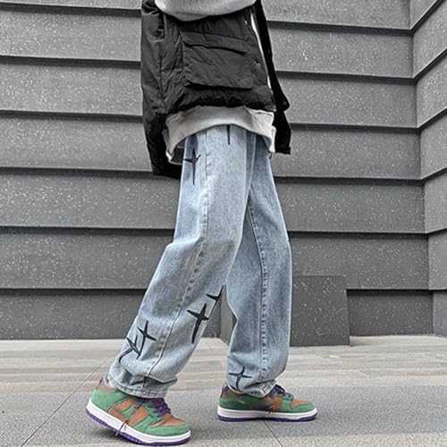 Mens Baggy Jeans Y2k Skater Casual Wide Leg Loose Fit Denim Pants4