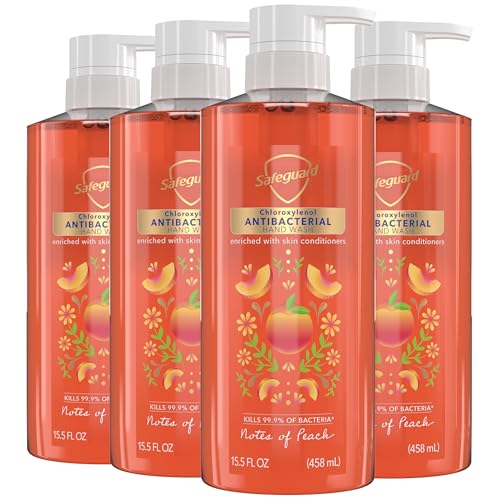 Safeguard Antibacterial Liquid Hand Soap Micellar Deep Cleansing Washes Away 99% Bacteria Made with Natural Moisturizers & Skin Conditioners PH Balanced Peach Scent 15.5 oz (Pack of 4)