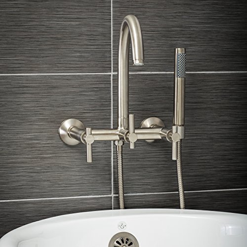 Up To 50% OFF Luxury Clawfoot Tub or Freestanding Tub Filler Faucet, Modern Design with Wand Style Hand Shower, Wall Mount Installation, Lever Handles, Brushed Nickel Finish