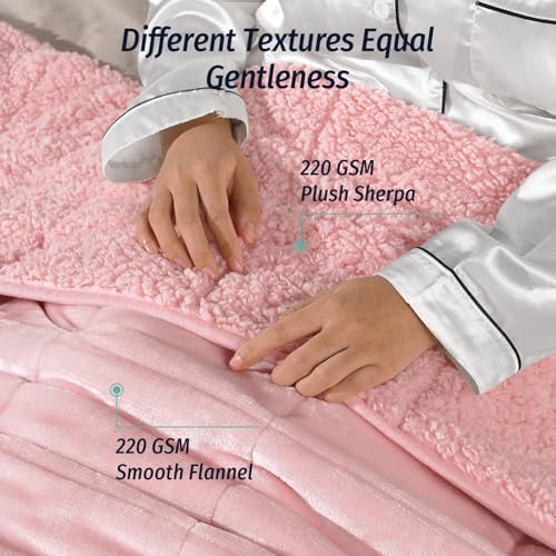 Wemore Sherpa Fleece Weighted Blanket for Adult, 15 lbs Dual Sided Cozy Fluffy Heavy Blanket, Ultra Fuzzy Throw Blanket with Soft Plush Flannel Top, 80 x 87 inches, Pink on Both Sides