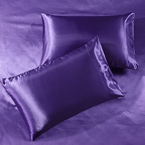 Satin Sheets Queen [4-Piece, Purple] Hotel Luxury Silky Bed Sheets - Extra Soft 1800 Microfiber Sheet Set, Wrinkle, Fade, Stain Resistant - Deep Pocket Fitted Sheet, Flat Sheet, Pillow Cases
