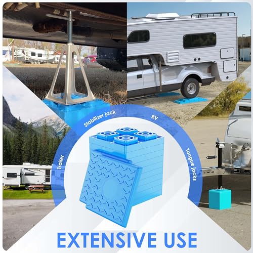 Image of CircleRoad Heavy Duty RV Leveling Blocks 12 Pack, Interlocking Design Camper Leveling Blocks with Packing Bag, Ideal for Leveling Single and Dual Wheels (Blue)