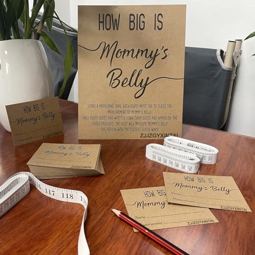 Zjjzgyxintai How Big Is Mommy'S Belly? Rustic Baby Shower Gender Neutral Game Includes 8X10 Inch Kraft Standing Sign And 50 Guessing Cards thumb #5