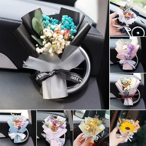 Image of Blue Small Bouquet Car Air Freshener Vent Clips, Mini Dried Flowers for Air Outlet Perfume Decoration, Interior Accessories