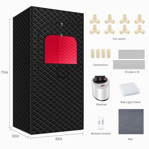 Image of Portable Steam Sauna Box with Red Light Therapy & 3L Large Steamer | 1200W Fast Heating Home Sauna for Relaxation, 71 inch Tall Indoor Personal Sauna Tent with 15 Gear Timer, Black