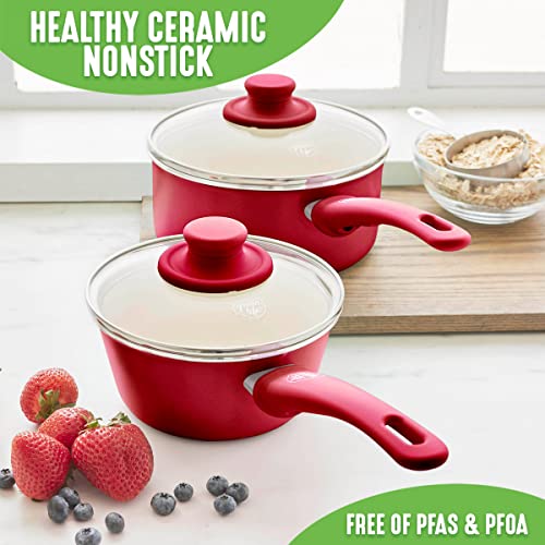 image for GreenLife Soft Grip 1QT and 2QT Saucepan Set, Non-Toxic PFAS-Free Cera