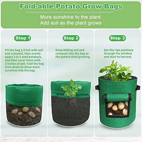 Homeyeco 4-Pack 10 Gallon Multi-Colored Potato Growing Bags, 400G Thickest Potato Grow Bags with Plant Tags, Potato Bags For Growing Potatoes with Visual-able Harvest Window, Breathable Gardening Pots