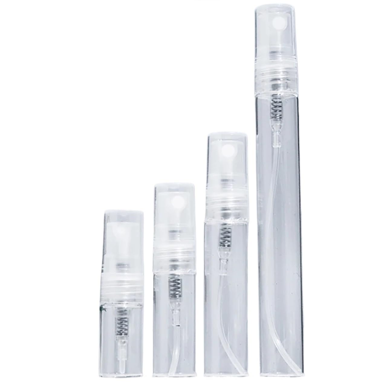 Juego de 50 botellas de perfume recargables portátiles de vidrio atomizador de viaje | Atomizadores ligeros a prueba de fugas de 2 a 10 ml para recambios de fragancia sobre la marcha. (10 ml)