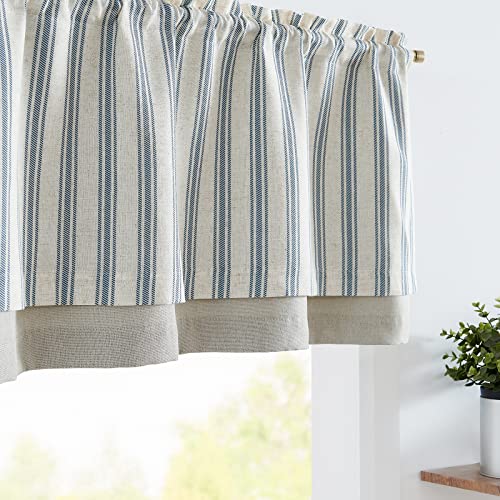 jinchan-Striped-Linen-Valance-Curtain-Blackout-Kitchen-Valance-for-Windows-Double-Layer-Valance-for-Living-Room-18-Inch-Striped-Print-Farmhouse-Window-Valance-Overlay-Valance-1-Panel-Blue-on-Beige jinchan Striped Linen Valance Curtain Blackout Kitchen Valance for Windows Double Layer Valance for Living Room 18 Inch Striped Print Farmhouse Window Valance Overlay Valance 1 Panel Blue on Beige