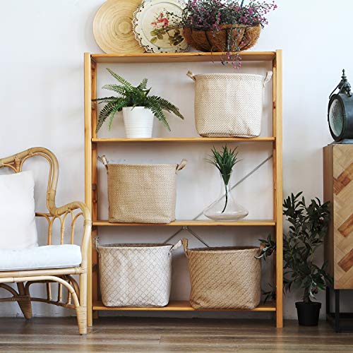 Sea Team Storage Baskets Organizer Box Bins in Jute and Cotton Linen Foldable with Handle Decorative for Home Toiletry Stationery Sundries Toys Jewerly Color Beige 26 * 26 * 26CM 2PCS - Image 2