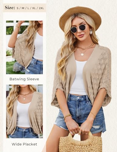 Image of GRACE KARIN Summer Cropped Cardigan for Women 2026 Batwing Sleeve Crochet Bolero Shrug Sweaters Lightweight Beach Boho Kimono