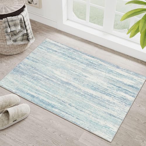 Alfombra pequeña MUJOO lavable 2x3 azul neutro de área miniatura 1