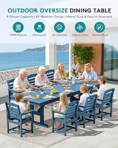 Image of SERWALL Outdoor HDPE Dining Chairs with Arms & Widended Seat, Set of 2, Blue