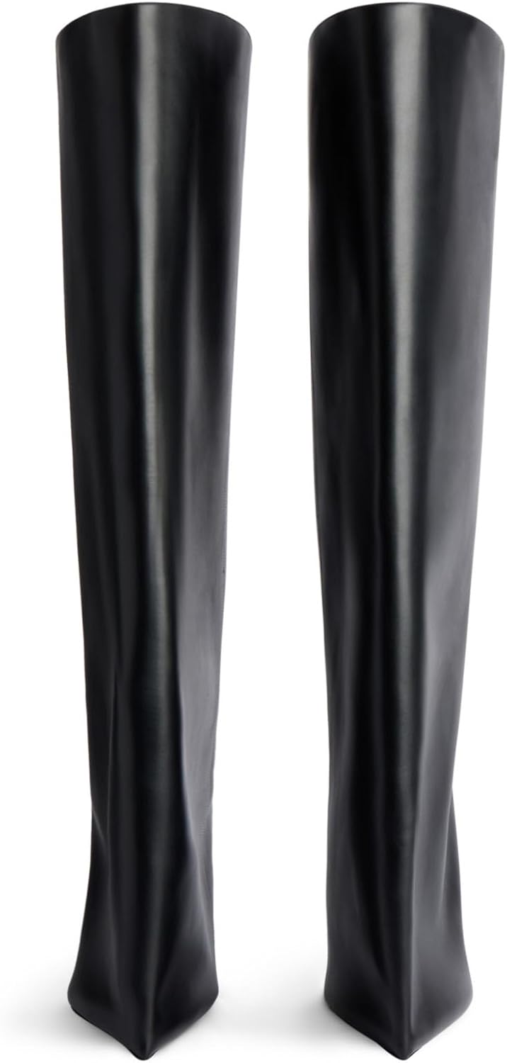 Knee High Stiletto Heel Boots for Women Fold Over Pointed Toe Extra Wide-Calf Pull On Boot Riding Slouchy Long Boots Straight Leg Stylish Fall Shoes - Image 3