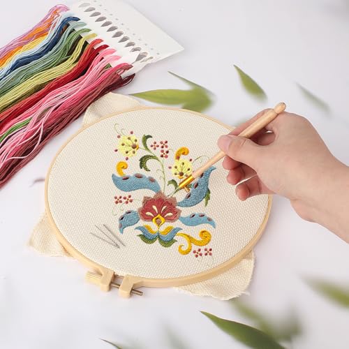 Image of 2 Pcs Tambour Hooks Kit Embroidery Crochet Hook Wood Handle Tambour Embroidery Kit French Drum Hooks with 6 Needles Tambour Hook Latch Beaded Needle for Embroidery Sequin Beading Knitting DIY Sewing