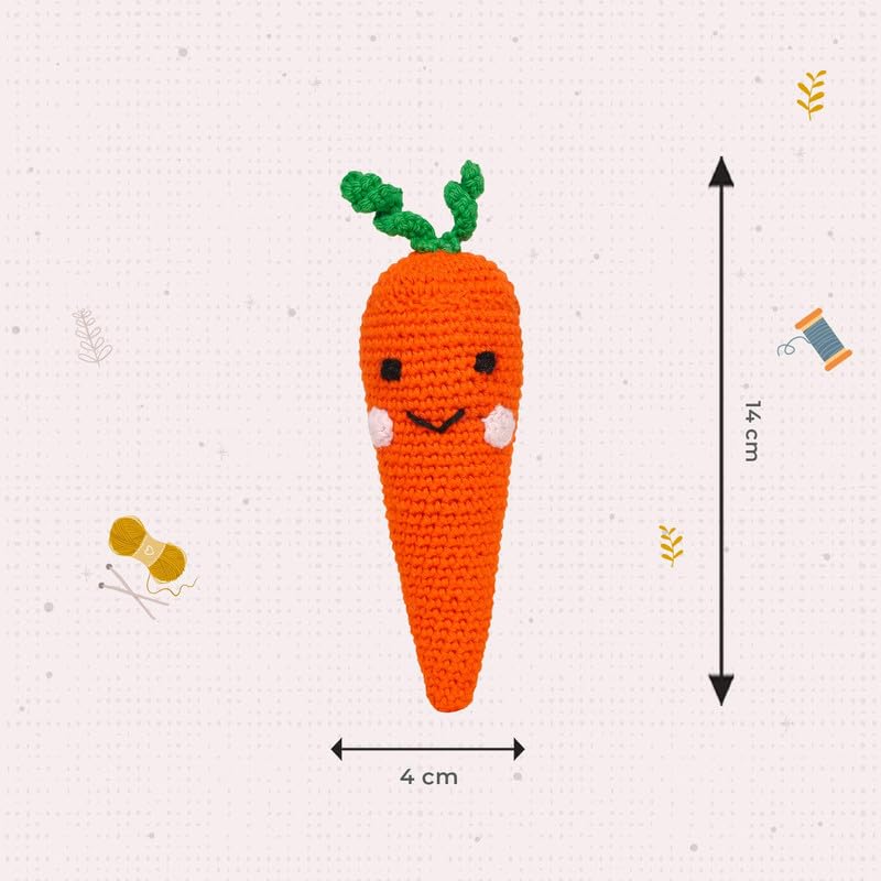 Image of LITTLE GINNIE Carrot Crochet Toy for Babies | Knitted Crochet Fruit Doll for Boys & Girls | Ideal for Birthday & Return Gift for 6+ Months